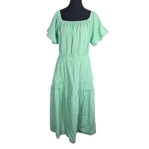 NWT | Green Gingham Check Tiered Short Sleeve Maxi Dress | Large